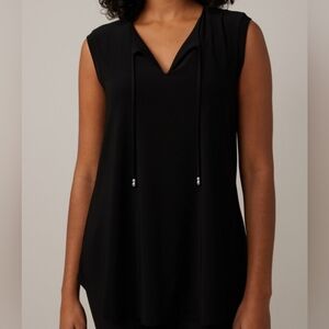 NWT Calvin Klein Women's Black Ruffle Neck Top with Drawstring Detail ~ Size Lg